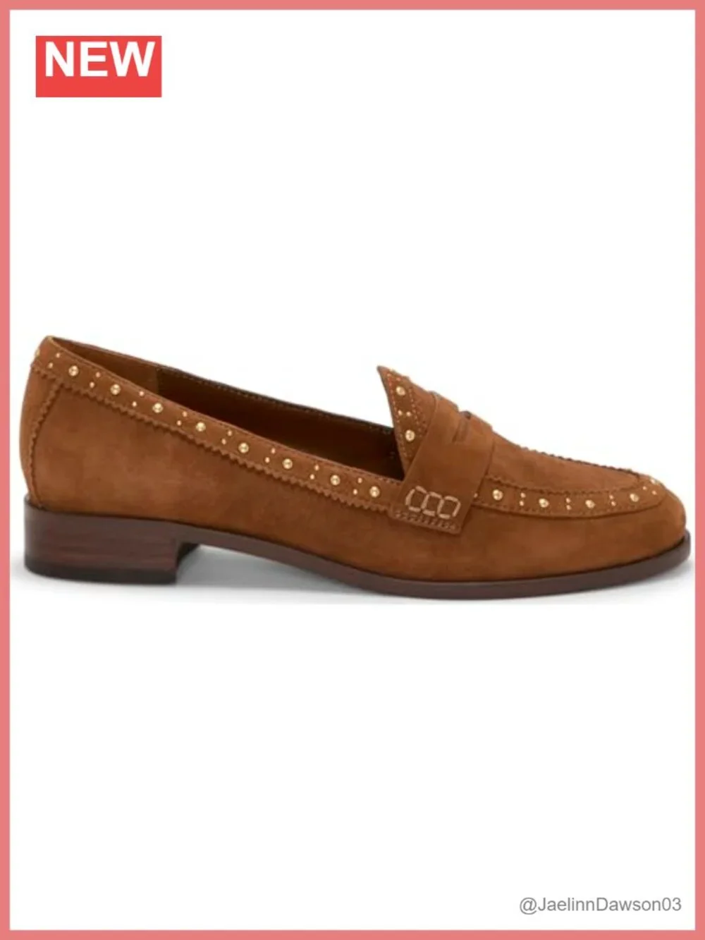 Studded Loafer Flats with Block Heel for Women Suede Fashion Shoes Round Toe